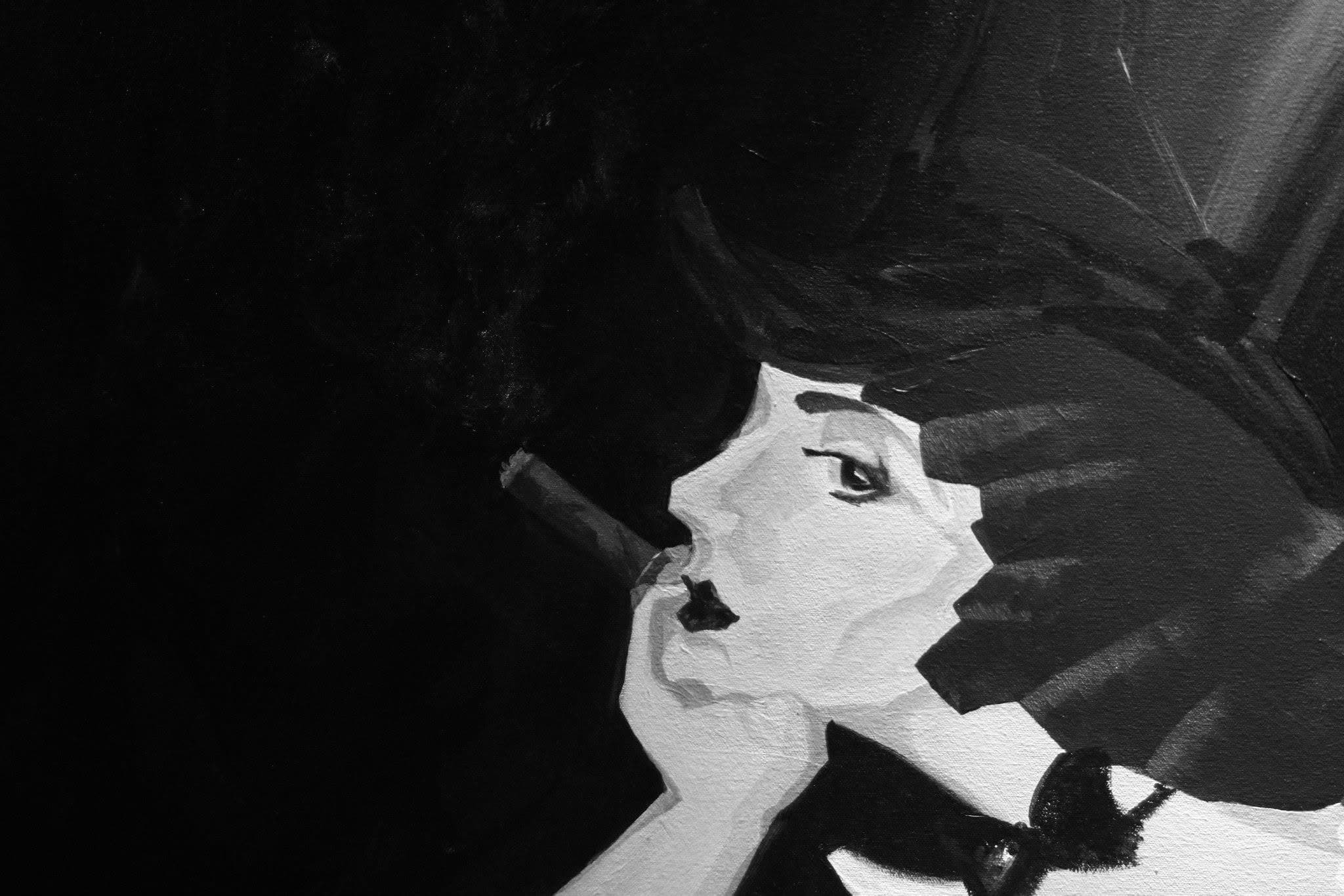 Black and white mural artwork inside The Spiffy Dapper